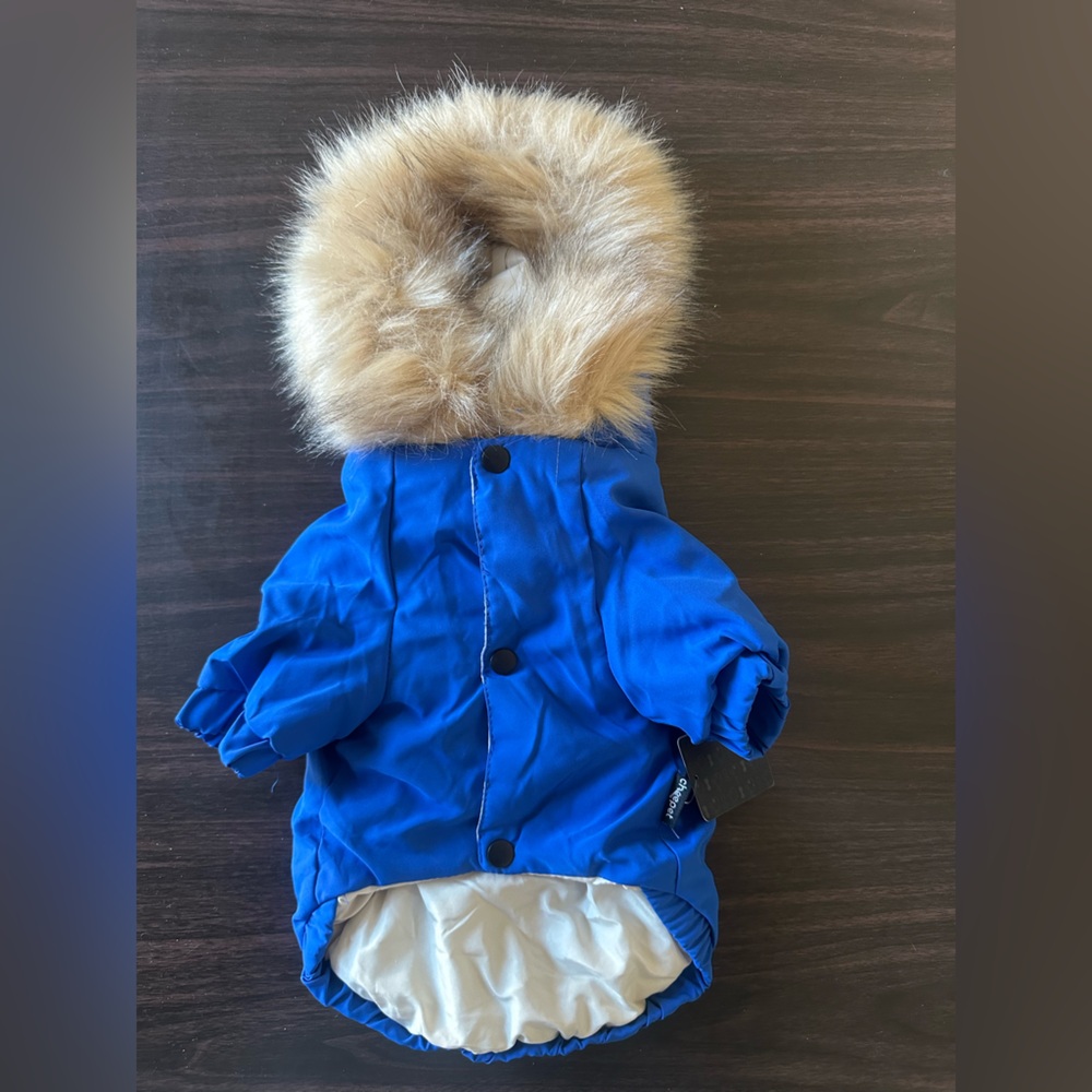 Top Paw Royal Blue Dog Coat with Faux Fur Collar